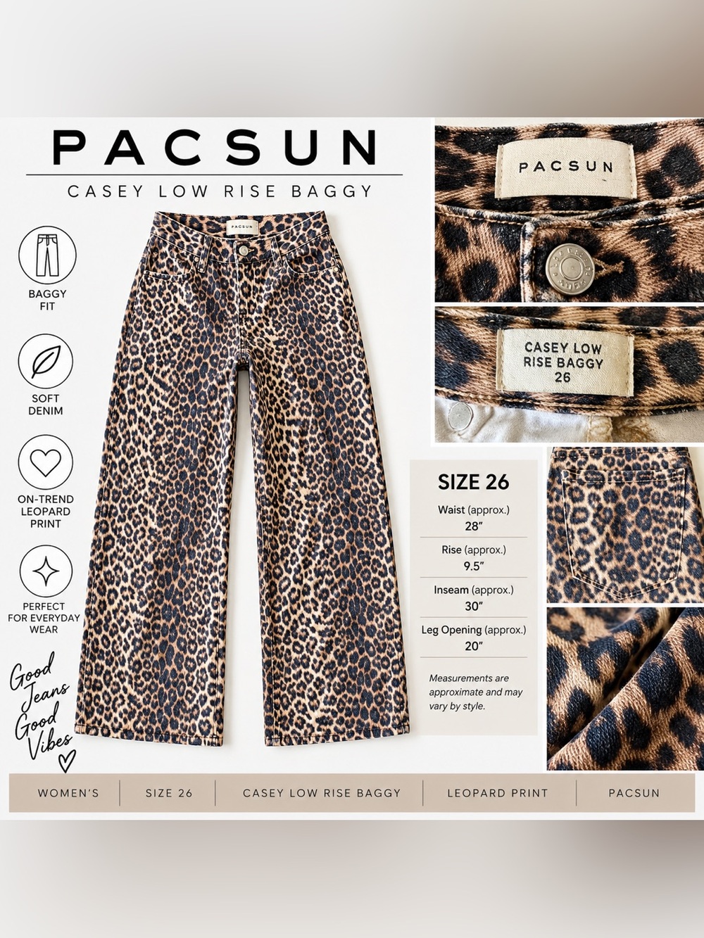 PacSun Casey Low Rise Baggy Leopard Print Jeans - Brown & Black